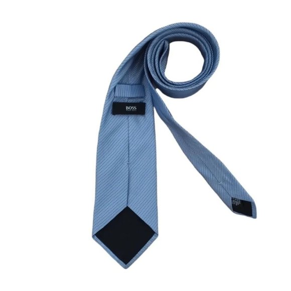 HUGO BOSS Blue Striped Silk Tie ITALY 60"/ 3.4" EC - Picture 3 of 9